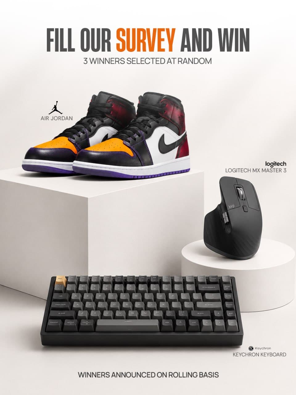 AI Tools Survey Giveaway - Win Nike Air Jordans, Logitech MX Master 3, or a Keychron Keyboard